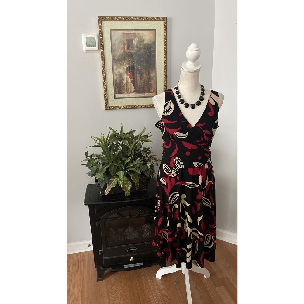 Jones New York Sleeveless Dress Multi Color V-Neck